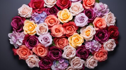 Top view beautiful roses arrangement