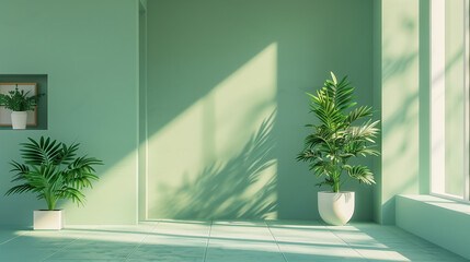 Green modern minimalistic interior background wall mockup 3d render