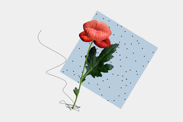 Exclusive magazine collage of alluring tempting lips growing flowers isolated on creative white...