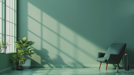 Green modern minimalistic interior background wall mockup 3d render - obrazy, fototapety, plakaty