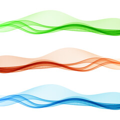 Three waves blue, red and green on a white background
