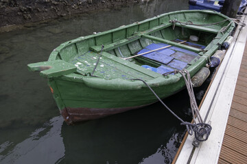 Old wooden boat parked