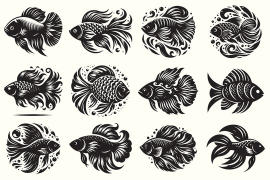 Fish Silhouette Vector Illustration Set