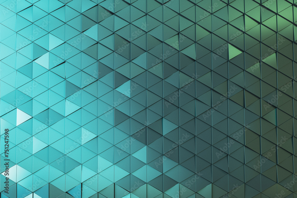 Poster Creative sparkling blue triangular landing page background. 3D Rendering.
