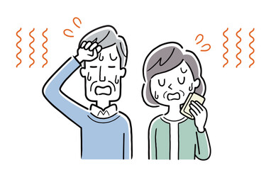 ベクターイラスト素材：暑さで困っているシニア夫婦
