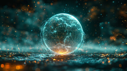Cyberspace globe model digital lines worldwide connection