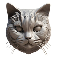 British Shorthair Cat Head Sculpture Illustration Art on a Transparent Background Generative AI