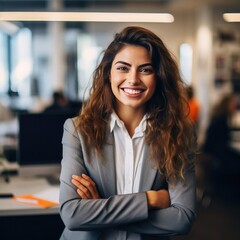 Happy business woman is smiling in office