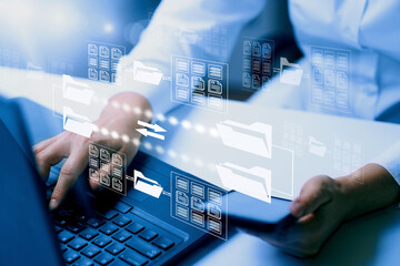  Online documentation database; AI document management system DMS concept.  FTP (File Transfer...