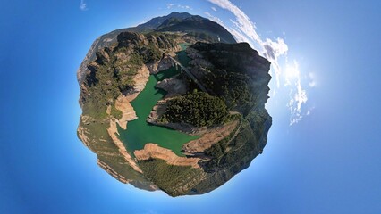 Water reservoir in drought - climate change,  tiny planet