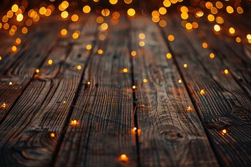 a wood floor with lights - obrazy, fototapety, plakaty
