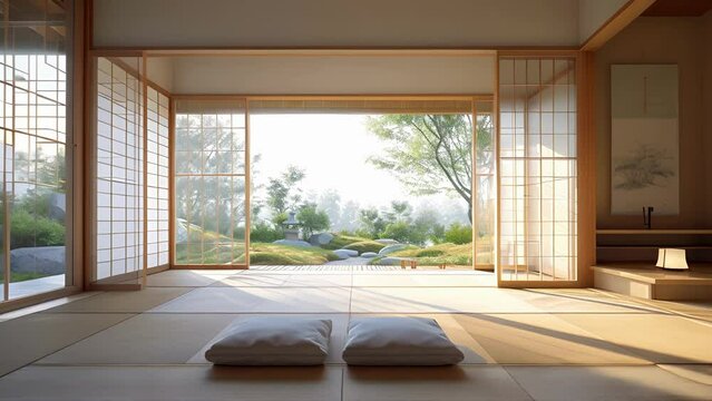 This Japanese minimalist home blends traditional and modern styles creating a unique living space that promotes peace and harmony. Large windows and sliding doors connect