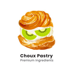Hand drawn vector illustration of choux pastry cream puff dessert