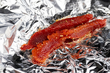 red trout caviar while cooking in foil
