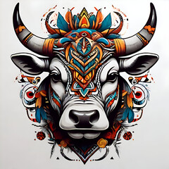 Illustration of the fierce bull face of an indigenous tribe.