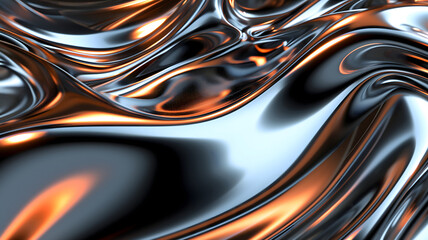 Colorful black glassy waves background and wallpaper. Neural network generated in January 2024. Not based on any actual scene or pattern.