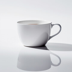 A close up of an angled white coffee cup capturing every reflection and texture. Ai generated