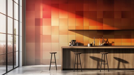 Gradient rectangles in warm tones giving a modern touch to a kitchen wall