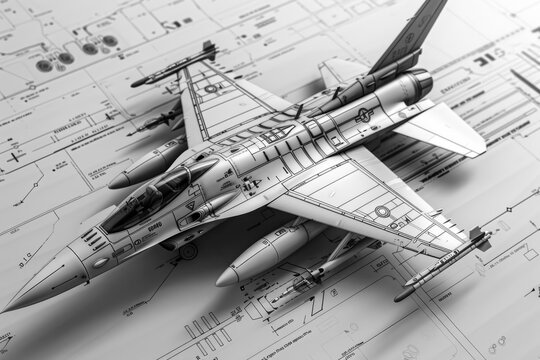 Fighter plane model on white design background
