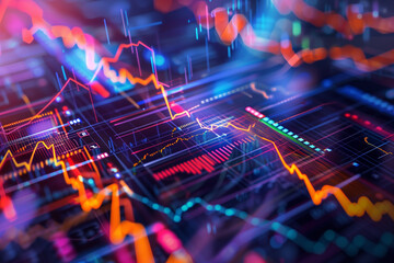 Dynamic stock market chart interfaces with glowing elements. - obrazy, fototapety, plakaty