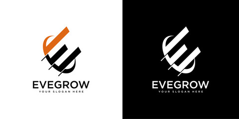 E Letter Financial Logo design template. Finance and Financial Investment Development Logo Concept with Business Growth Arrow.