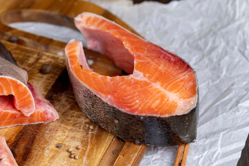 cooking a fish dish with expensive red salmon fish - 751252751