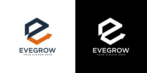 E Letter Financial Logo design template. Finance and Financial Investment Development Logo Concept with Business Growth Arrow.