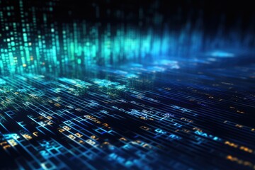 Background with holographic floating data and software coding, Global business internet network connection, Ai generated