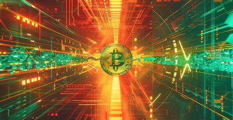 
bitcoin coin on a background of explosive colorsv