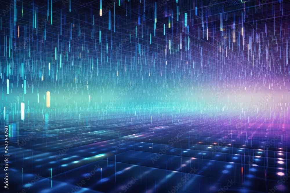 Poster background with holographic floating data and software coding, circuit board with the word data, ai 