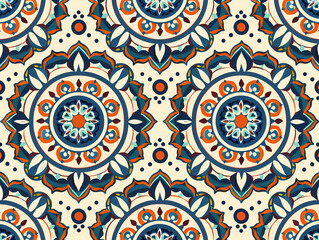 Fototapeta premium Pattern seamless design white background, wallpaper, flower, fabric, carpet, mandalas, clothing, wrapping, sarong, tablecloth, shape, geometric pattern, ethnic pattern, traditional. illustration