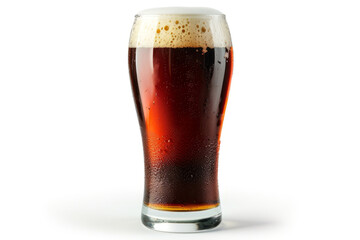 Mug or glass of dark beer with water drops on the glass isolated on white background
