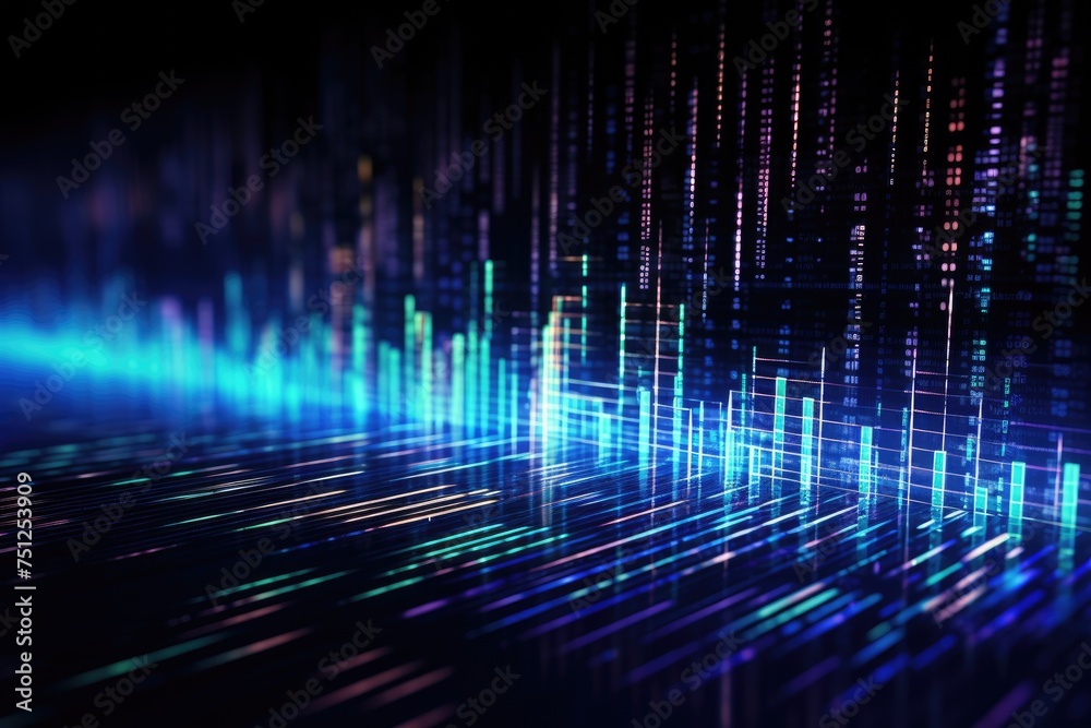 Poster background with holographic floating data and software coding, circuit board with the word data, ai 