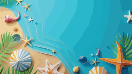 Poster Summer sale banner with 3d beach elements on the blue © Vector