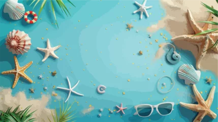 Fotobehang Summer sale banner with 3d beach elements on the blue © Vector