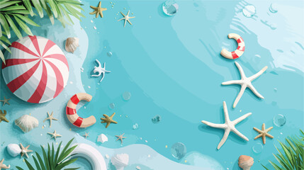 Summer sale banner with 3d beach elements on the blue