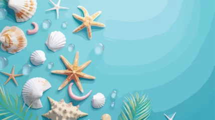  Summer sale banner with 3d beach elements on the blue © Vector