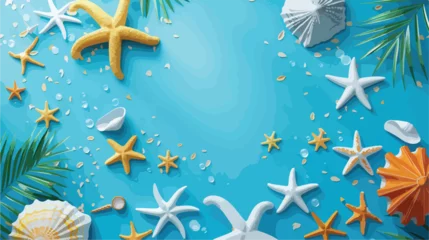 Summer sale banner with 3d beach elements on the blue © Vector