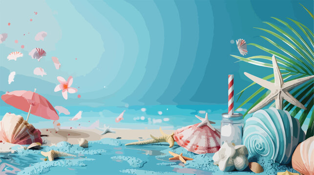 Summer sale banner with 3d beach elements