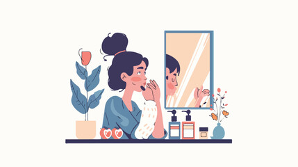 Mom taking care of her face flat vector