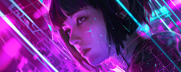 Pastel neon ghost in the shell a hackers spirit navigating the net untouchable in her luminescent form