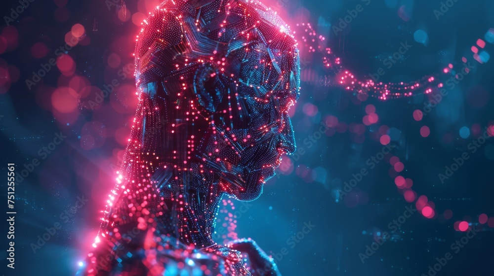 Leinwandbilder The concept of Blockchain technology with a chain of encrypted blocks is used by businessmen to secure cryptocurrencies and bitcoins for online transactions and payments