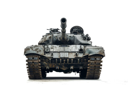 Military tank facing the camera isolated on white background
