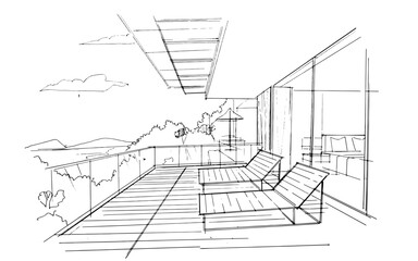 Drawing exterior and interior architectural lines. , Graphic assembly in architecture and interior design work. ,Sketch ideas for interior or exterior designs.