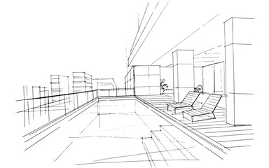 Drawing exterior and interior architectural lines. , Graphic assembly in architecture and interior design work. ,Sketch ideas for interior or exterior designs.
