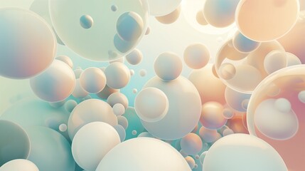 Harmonious spheres floating in a serene 3D abstract space, emanating tranquility through a palette...