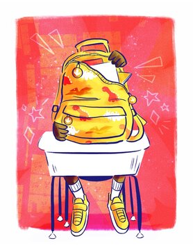 Boy Student Hiding Behind His Backpack