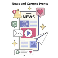 News and Current Events theme. Flat vector illustration - obrazy, fototapety, plakaty