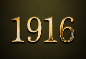 Old gold effect of year 1916 with 3D glossy style Mockup.	 - obrazy, fototapety, plakaty