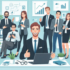 Happy business professionals, vector illustration